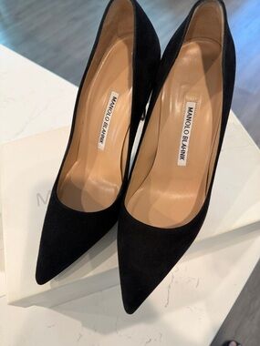 Manolo Blahnik Black Suede Pointed Pumps
